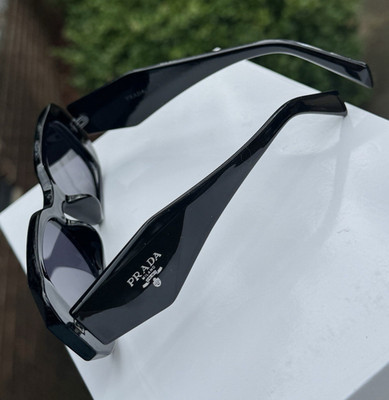 PRADA Women s 8076 Rectangle Sunglasses Black Plastic Frame Gray Tinted Lenses