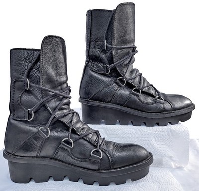 John Fluevog Bronco Black Leather Moto Biker Boots Women's Size 9