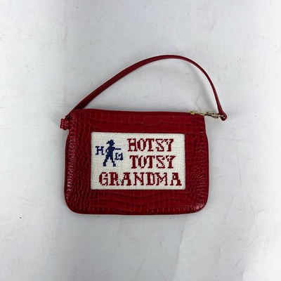 #ad Hotsy Totsy Grandma Red Croc Embossed Needlepoint Wristlet Clutch Bag $24.99