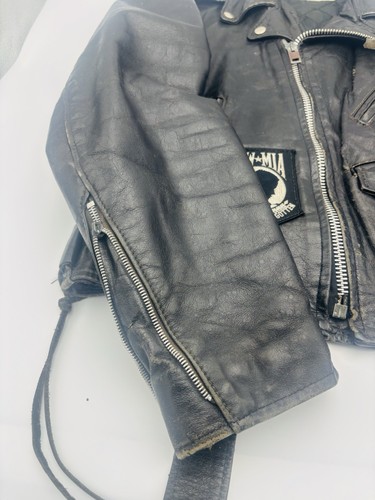 VTG Excelled Leather Motorcycle Jacket Harley Davidson POW Patched Made USA 42R - Picture 7 of 14