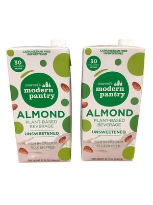 Marcel's Modern Pantry Unsweetened Plant-Based Almond Milk 32 FL OZ. (X2) 06/26