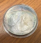 1986 1 oz American Silver Eagle Dollar BU Toned Rainbow Colors .999 Silver Coin