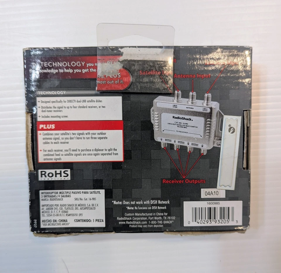 RadioShack 3x4 Satellite Passive Multi-Switch 16-985 (3 In / 4 Out) for DIRECTV - Image 2 of 3