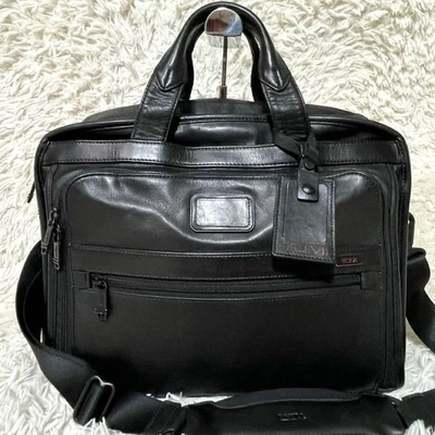 TUMI Alpha T-Pass 2-Way Briefcase cuir noir hommes sac à main d'affaires... - Photo 1/4