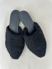 Jenni Kayne Shearling Mules Black Pointed Toe Slides Made in Italy EU 36 US 6