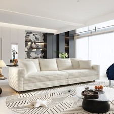 Plush Corduroy Convertible 4 Seat Cloud Couch with Pillows, Living Room Sofa