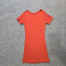 John Galt Dress Womens One Size Orange Ribbed Knit Mini Stretchy Short Sleeve