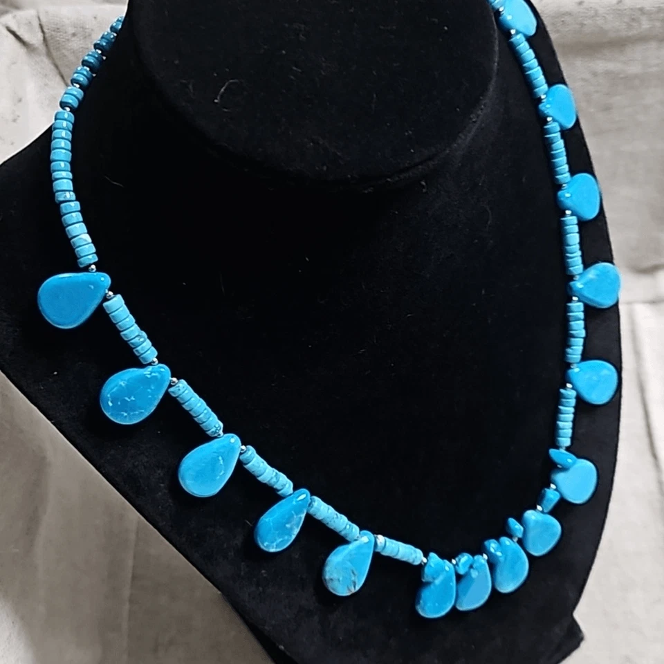 Collar Lágrima Heishi Estilo Navajo Magnesita Azul Turquesa Magnesita Foto 2 de 4