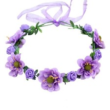 Lavender Flower Headband, Rose Flower Leave Crown Bridal Halo Headband with A...