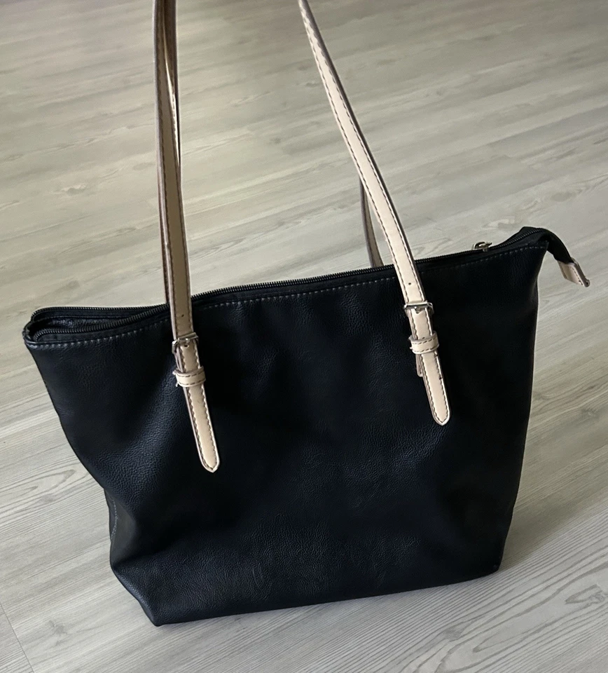 Croft & Borrow Elegante Bolso de Mano de Cuero Negro Cartera de Hombro Bolso de Mano Foto 2 de 4