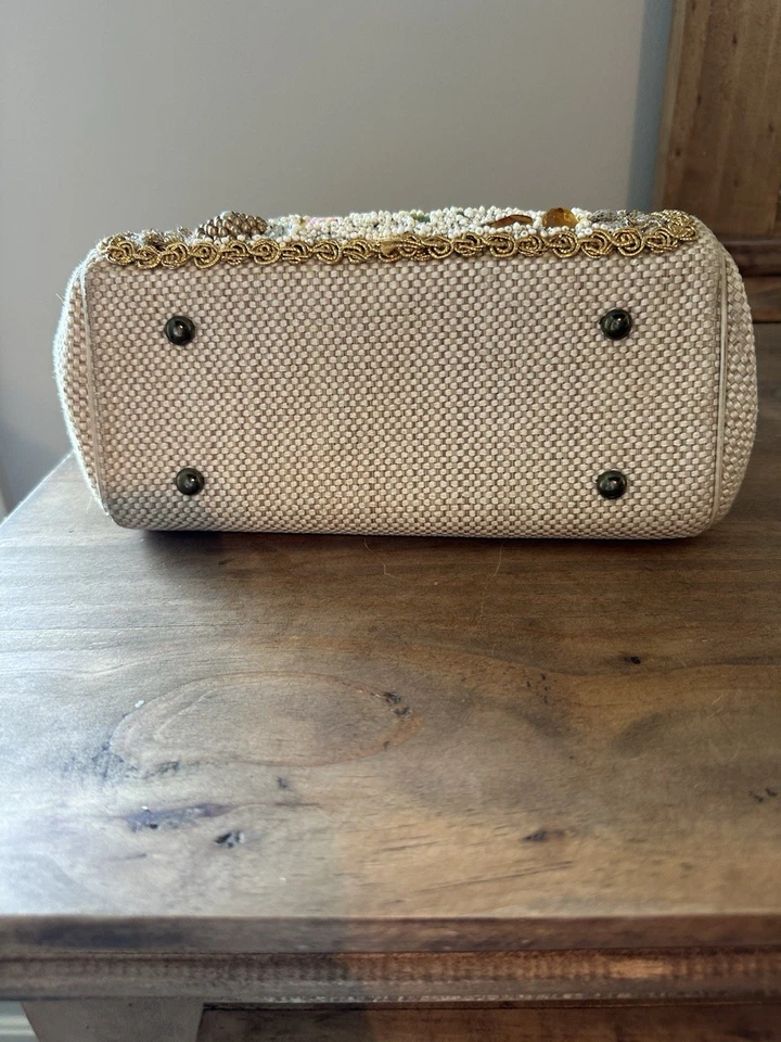 "Bolso de mano vintage Caron of Houston con cuentas estrás floral 5""T 8""W" Foto 4 de 4