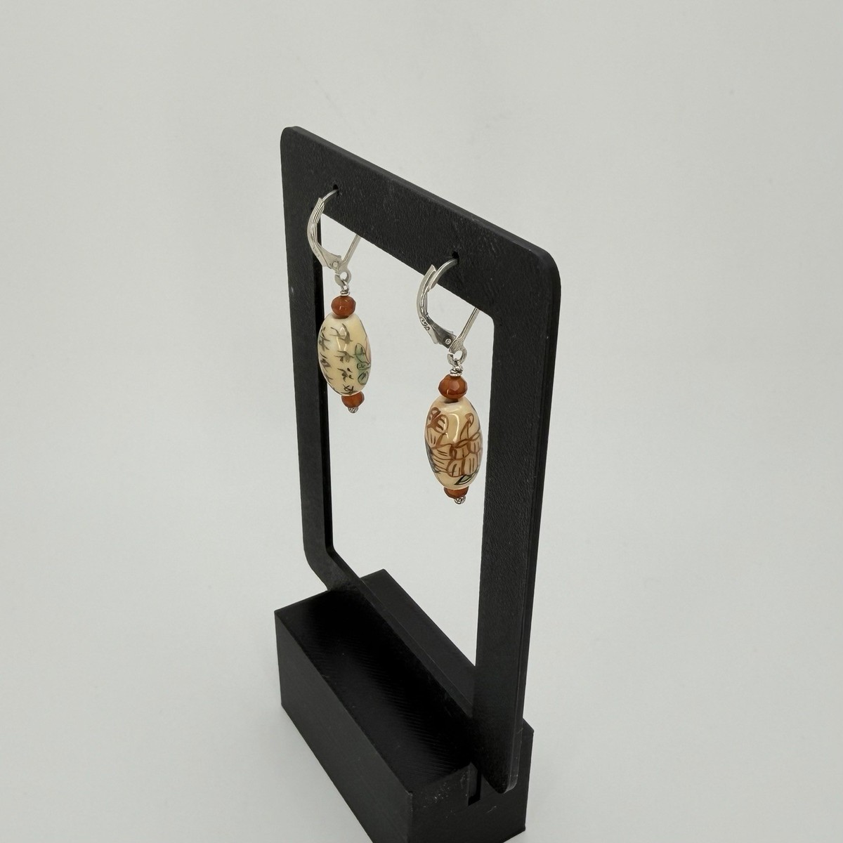 925 Sterling Silver Hand Painted Dangle Earrings Floral Asian Beads View 5