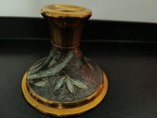 Vintage Messing Kerzenhalter, Kerzenständer, mit Emaillierte Verzierungen.