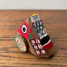 Voiture caille japonaise Fukushima jouet local ancien en bois sculpté à roues...