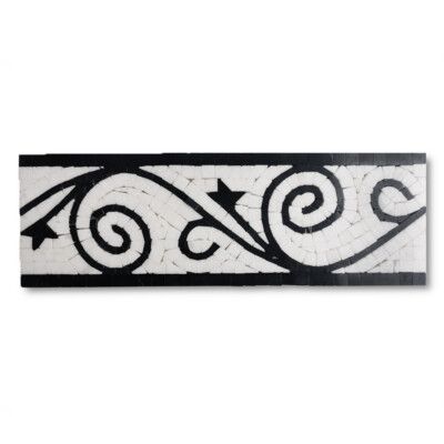 B0100P Floral Milano Thassos White Nero Marquina Marble Mosaic Border Tile