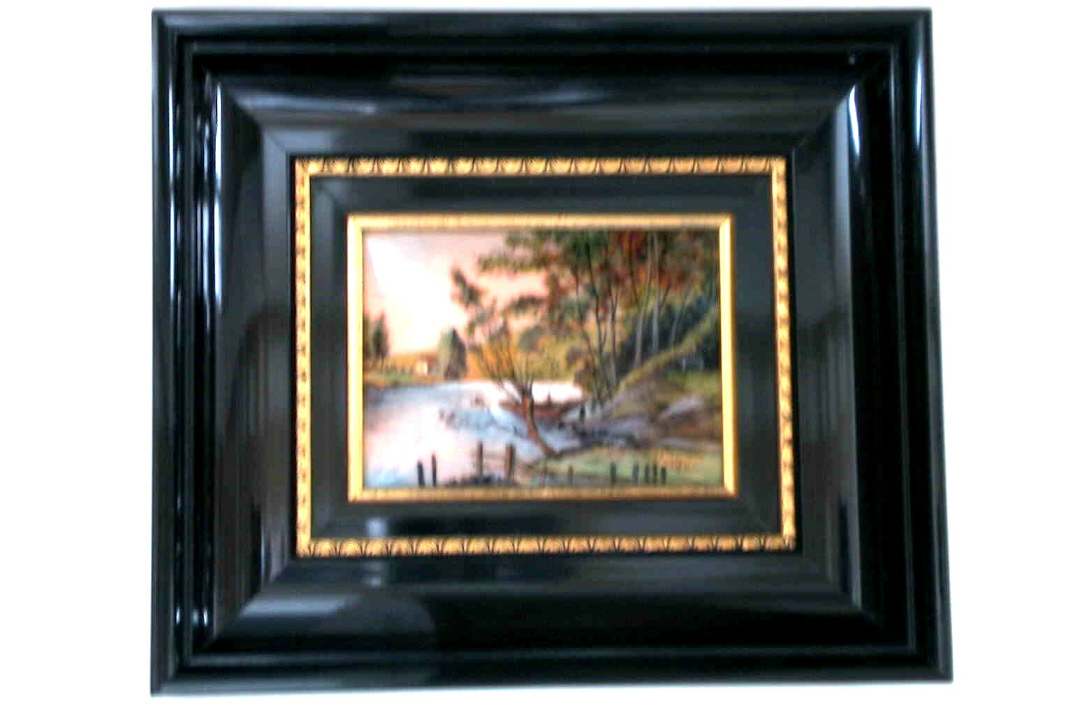 * TABLEAU EN EMAUX DE LIMOGES SIGNE CARMONA PAYSAGE BORD DE L'EAU eBay