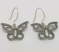 DESIGNER STERLING SILVER BUTTERFLY ORNATE EARRINGS