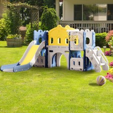 Indoor/Outdoor Kids Slide Toddler Climber Garden Set Toys Playground w/2 Storage