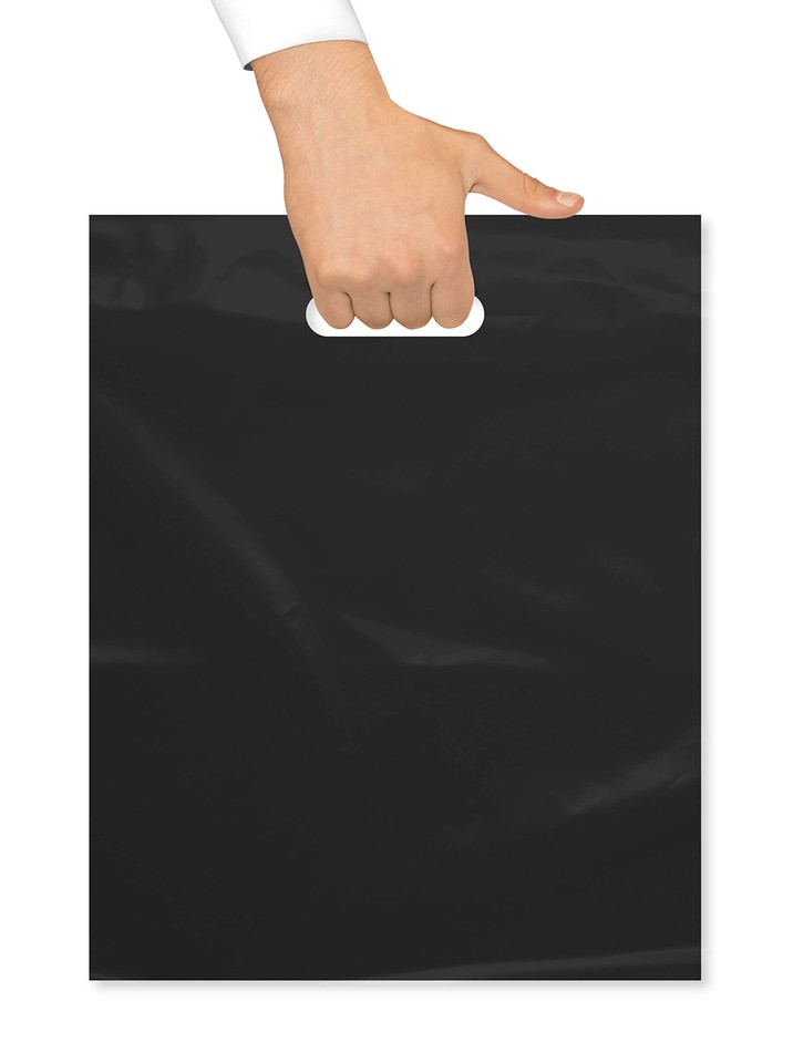 InfinitePack Black Plastic Merchandise Bags With Die-Cut Handles - 12"x15", 1.25 MIL Thick, 100 Pack For Retail, Gifts, Trade Shows - View #8