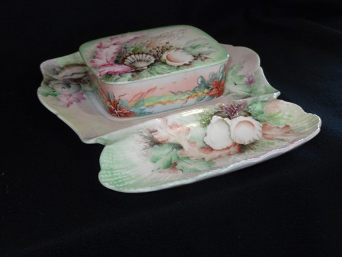 1908 Signed T&V Limoges Porcelain Sardine Box Seafood Serving Set - Picture 3 of 7