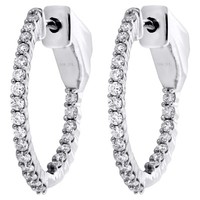 "10K WeißGold Runde Diamant In & Out Scharnier Creolen 0,75\" Lang 0,50 Ct."