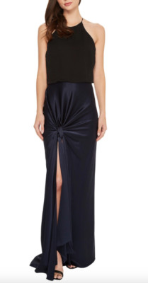 Halston Heritage Dark Navy Black Sleeveless High Neck Satin Gown Size 2 L40316