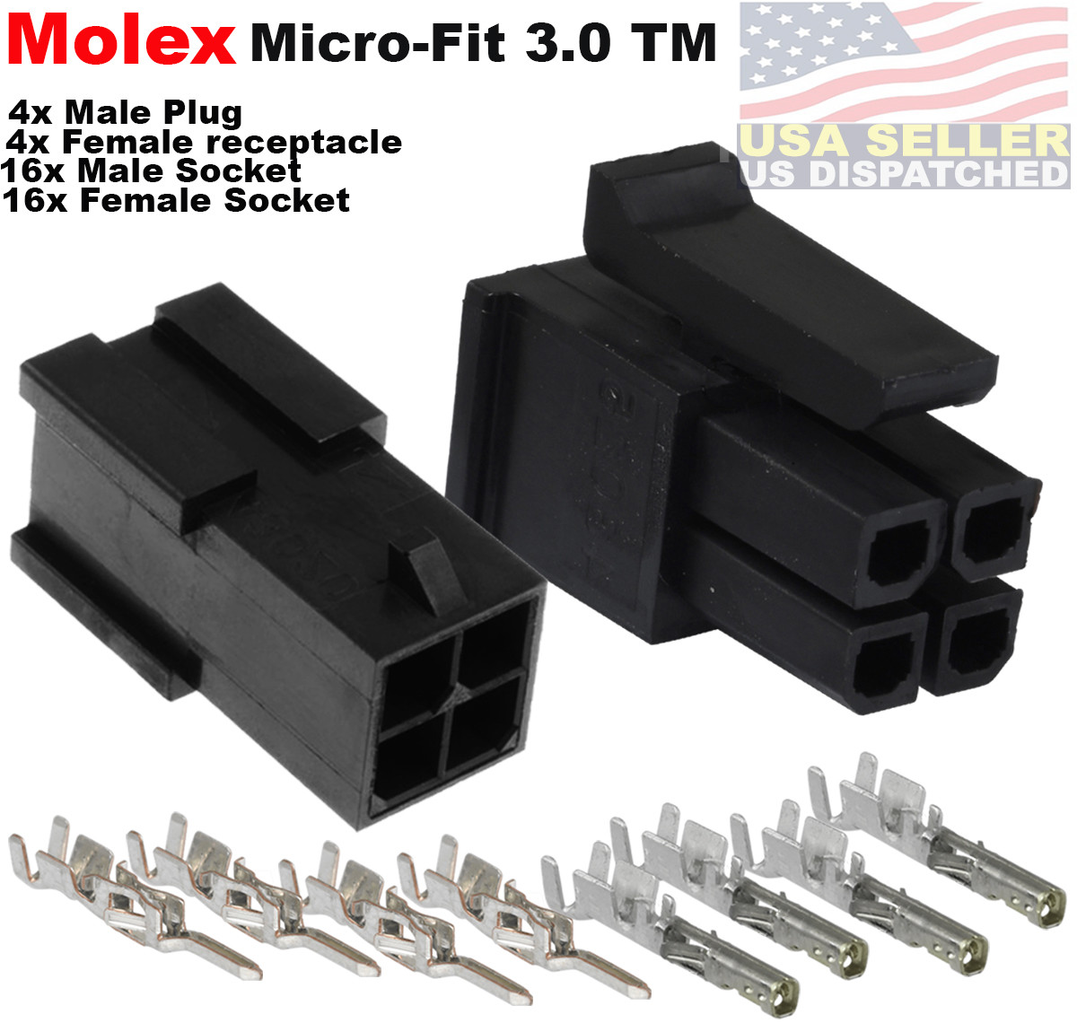 Molex -4 Complete Set - (4 Circuit) w/20-24 AWG, Wire Connector