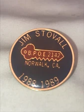 BPOE Elks Pin for Lodge #2142, Norwalk, CA, Jim Stovall, E.R., 1988-1989