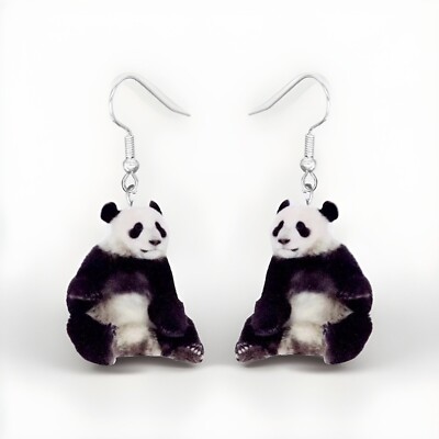 PANDA BEAR Lightweight, Flat, Acrylic Earrings, New