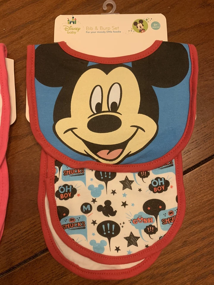 Disney Minnie Mouse y Mickey Mouse babero y eructo juegos de tela Foto 3 de 4