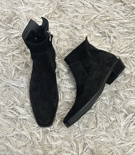 NWOB Franco Sarto A-Yeni Black Suede Stacked Heel Ankle Boots $170 size 6 - Picture 5 of 13