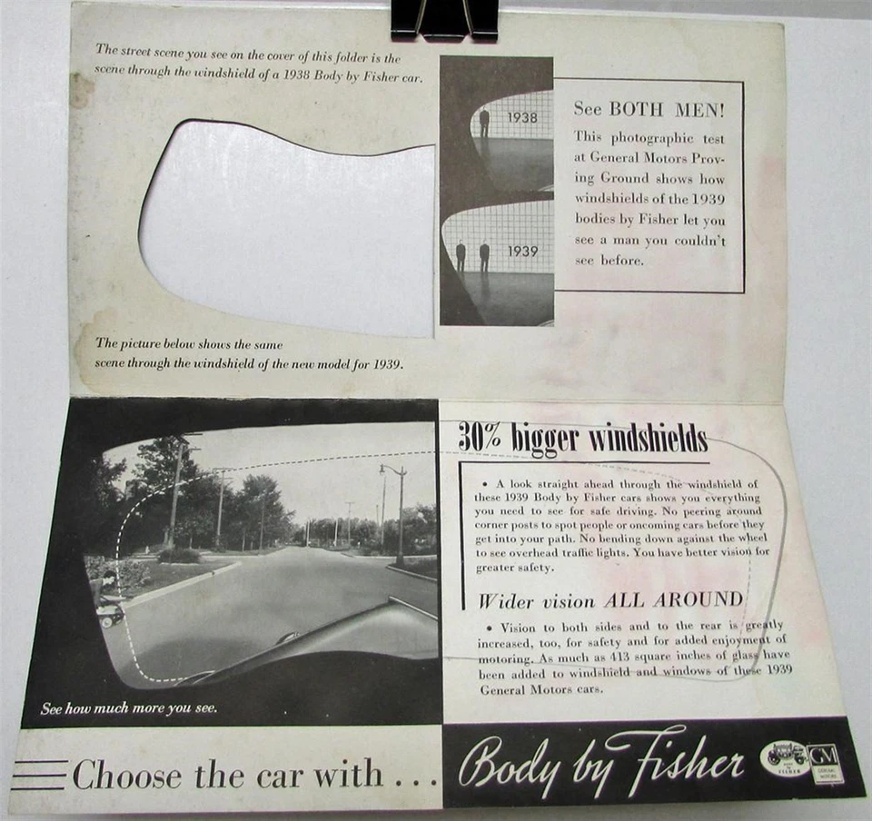 Oldsmobile Series 70 y 80 1939 parabrisas de Fisher Sales carpeta original Foto 3 de 4