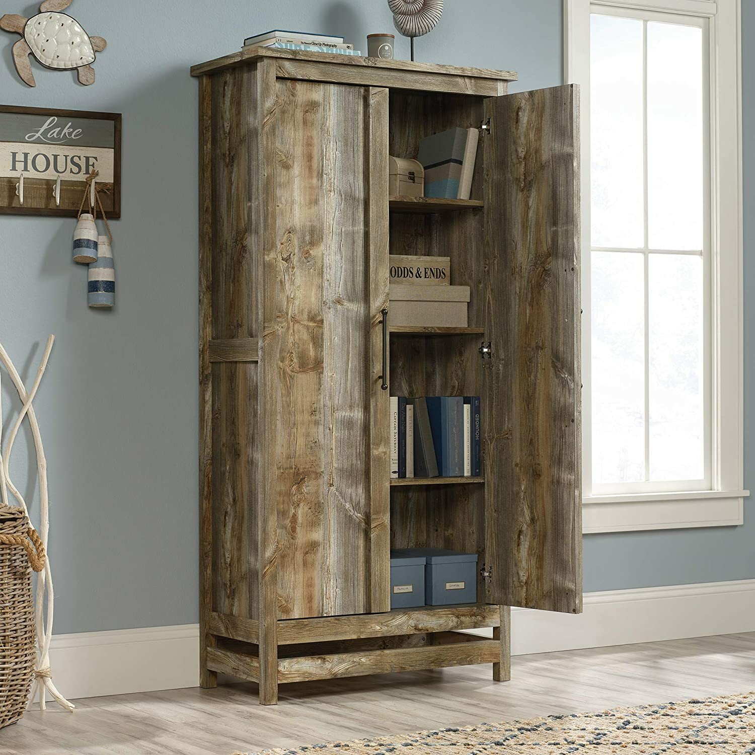 Rustic Brown Storage Cabinet Shelving Cubbies Pantry Organizer Utility ...