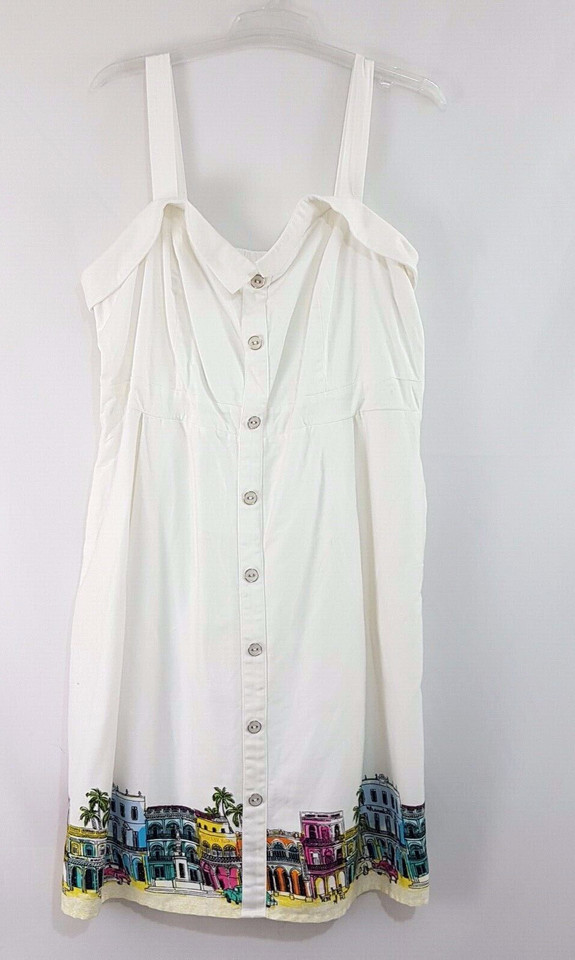 City Chic Sundress SZ L Button Front White Border Print Resort Retro 50s Look