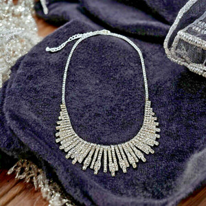 INC Bridal Necklace Bib Rhinestone International Concepts Silver Tone Brilliant