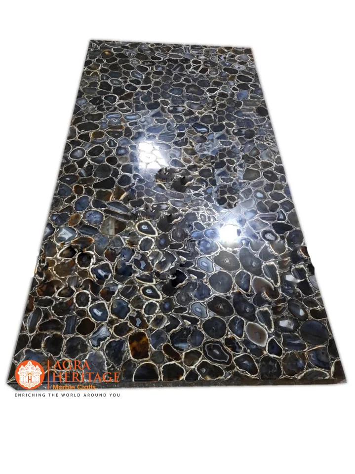 Black Agate Stone Top Rectangle Center Table Top for Home & Kitchen Custom Decor - Image 3 of 3