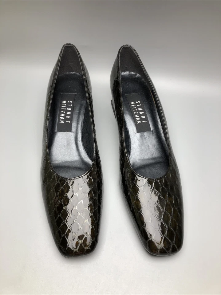 Vtg Stuart Weitzman Women Size 61/2 Black Heels Molorrus Snake Pattern with Box - Image 2 of 4