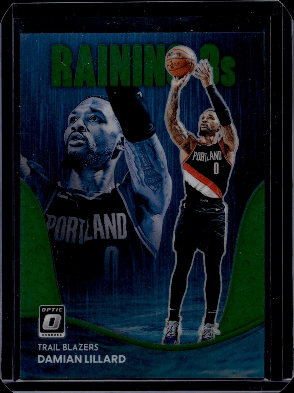 2022-23 Panini Donruss Optic Basketball Damian Lillard #14 Raining 3s Green /5