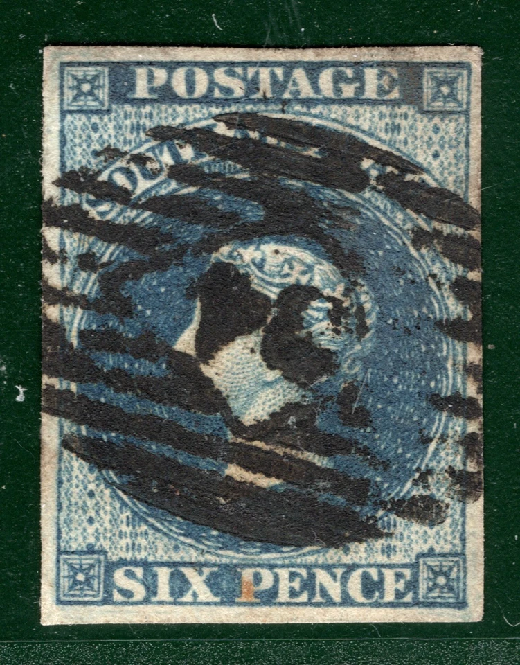 SOUTH AUSTRALIA QV SG.3 6d Deep Blue (1855) Used *34* Numeral Cat £170+ EBLUE61 - Image 4 of 4