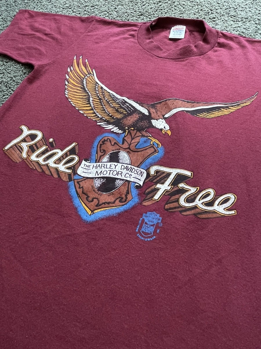 VINTAGE 80s Harley Davidson RIDE FREE T Shirt S Robison Daytona 