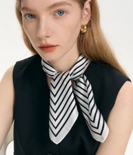 100% Silk 20" small square Scarf Women neckerchief Wrap striped white WY399