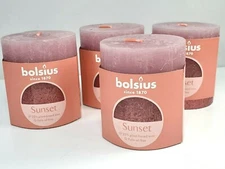 4 Pack - BOLSIUS Sunset Ash Rose + Red RUSTIC Pillar Candle 2.5 x 3"