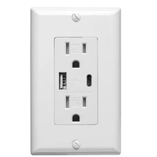 USB 15 Amp TR Outlet Receptacle 4.8A USB A & C Super Charging White UL Listed