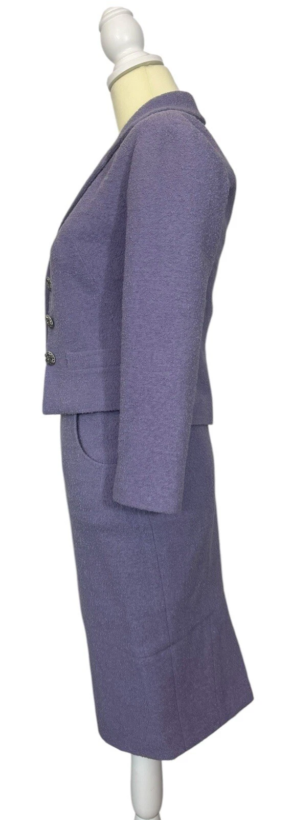 Giacca tuta CHANEL 12C strass bottoni gonna 36 4 gonna 34 2 viola donna