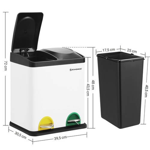 Mülleimer Abfalleimer Papierkorb Mülltrenner Recycling Treteimer Küche SONGMICS - Bild 18 von 40