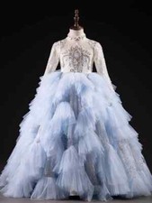 Girl Evening Dress Long Sleeve Long Skirt Gown Birthday Piano Show BanquetDress