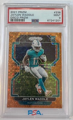 2021 Panini Prizm Jaylen Waddle Orange Disco Prizm Rookie RC PSA 9