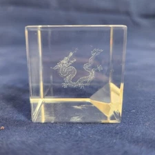 Chinese Dragon Crystal Glass Paperweight 3D Laser Etched Cube