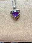 Estate Sterling Silver 925 & 14k Gold Amethyst Diamond Heart Pendant necklace — photo 2