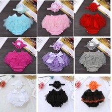 Infant Baby Girls Diaper Cover Set Bloomers Flowers Headband Photography Props